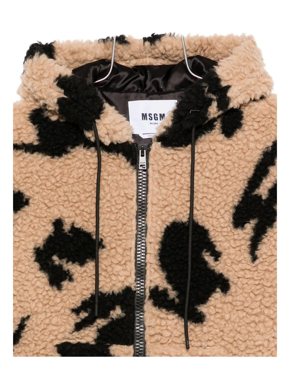 Msgm Rabbit-print Hooded Jacket In Brown