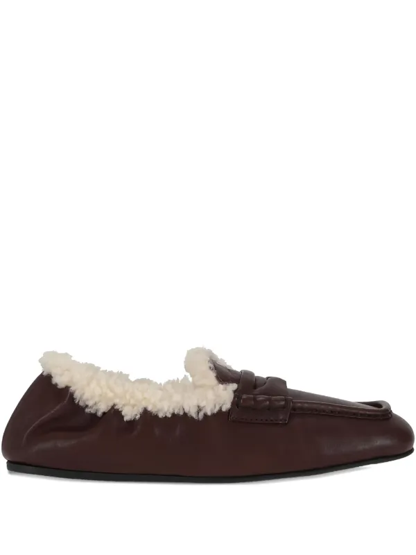 Miu Miu Shearling-detail Nappa Loafers in Brown