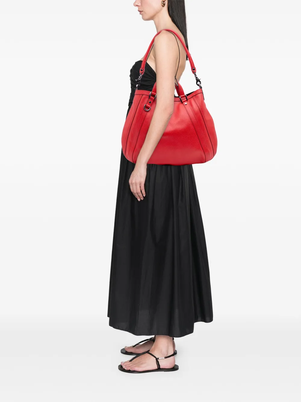 Pre-owned Gucci 2016-2025 Leather Abbey D Ring Convertible Tote Satchel In Red