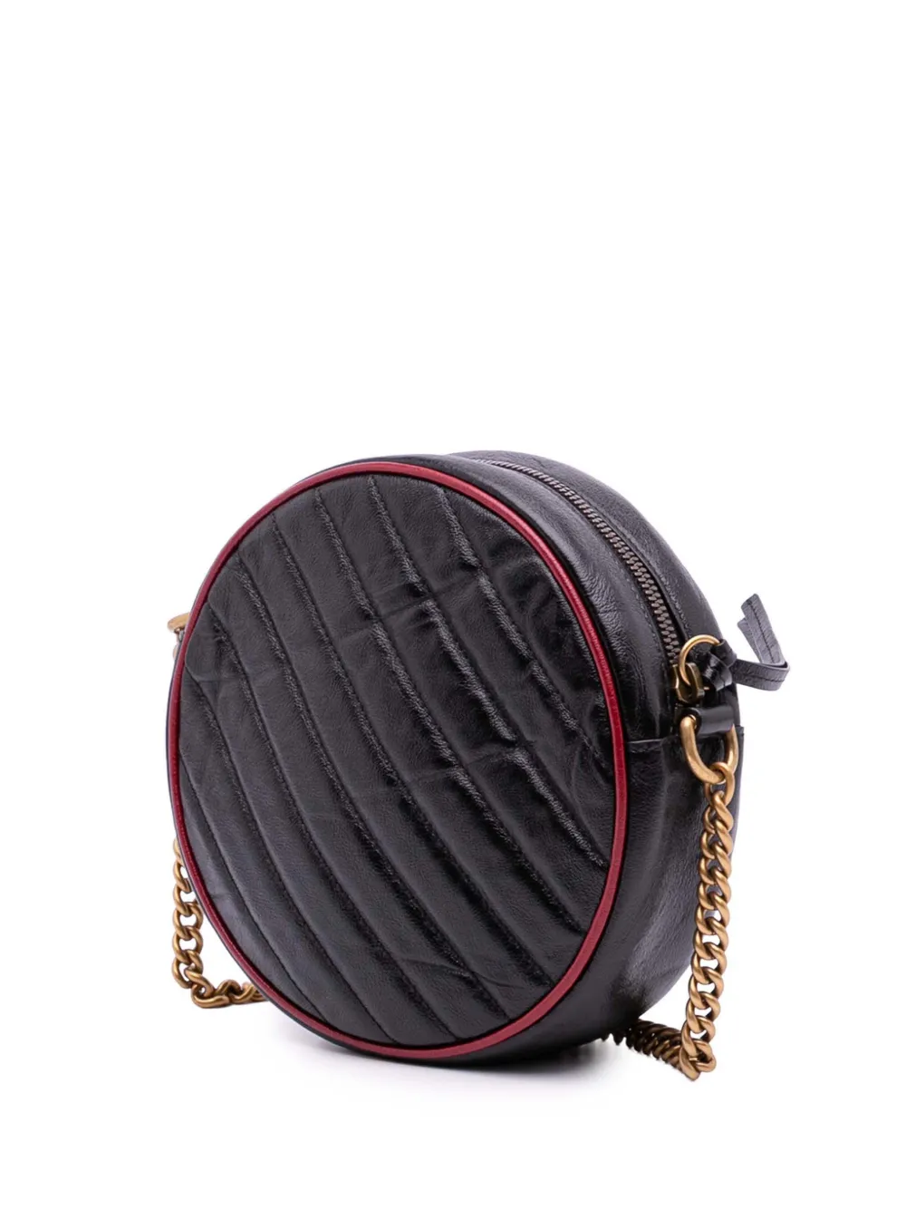 Pre-owned Gucci 2016-2025 Mini Gg Marmont Matelasse Leather Torchon Round Crossbody Bag In Black