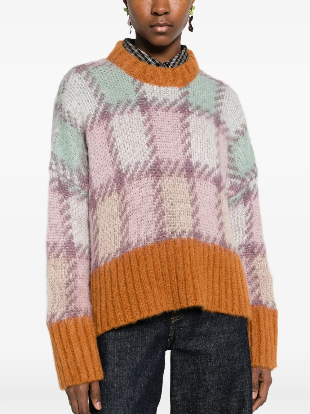 Marni Geruite mohair trui Roze