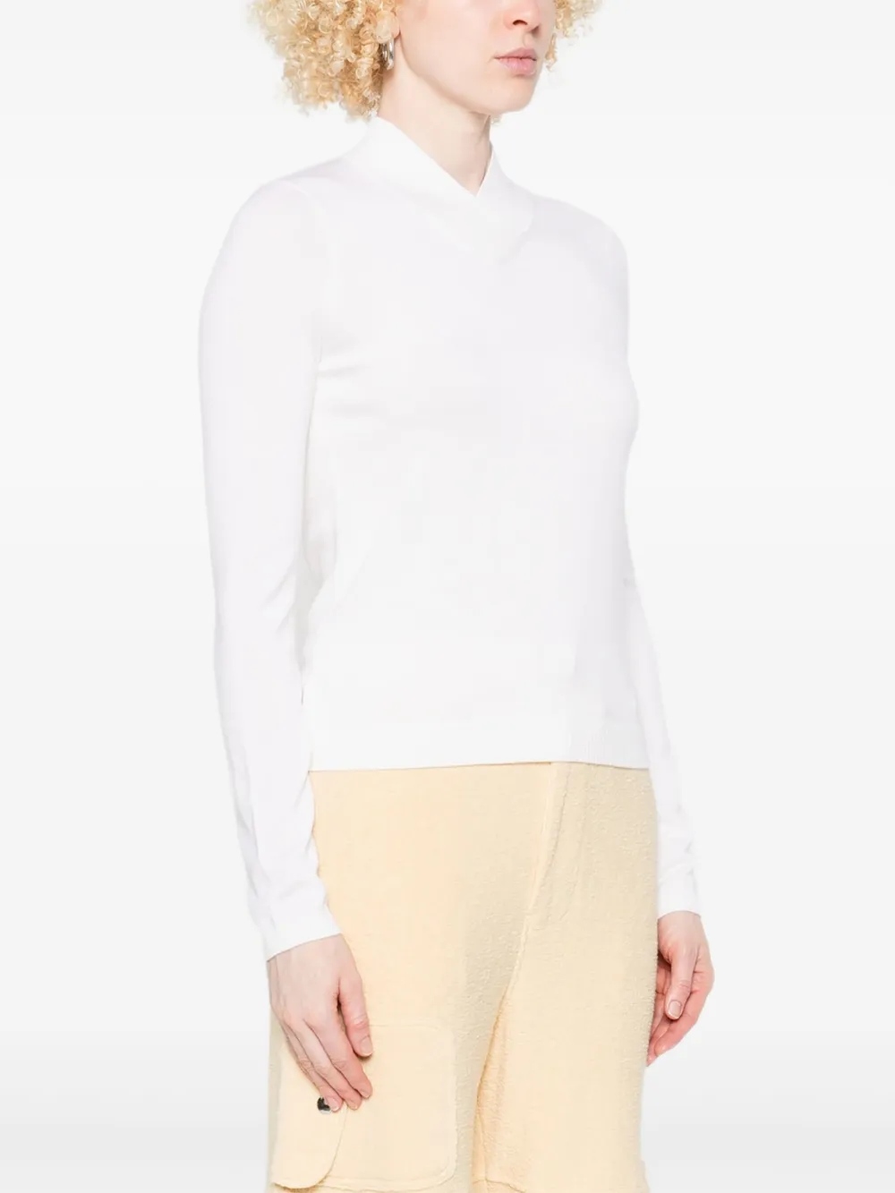 Casablanca T-shirt met V-hals en lange mouwen Wit