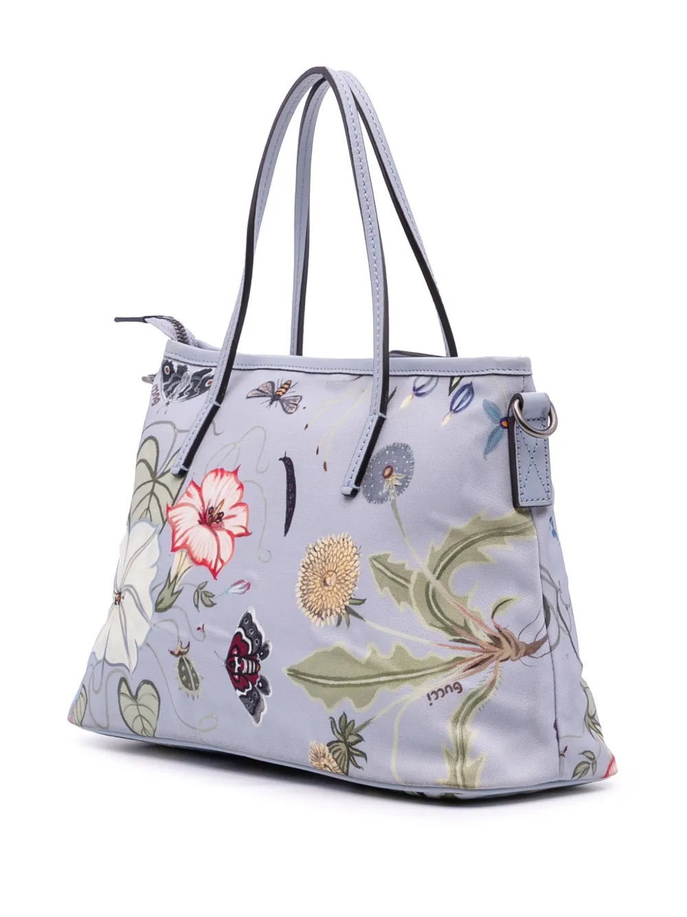 Pre-owned Gucci 2016-2025 Small Canvas Flora Knight Convertible Tote Satchel In Blue