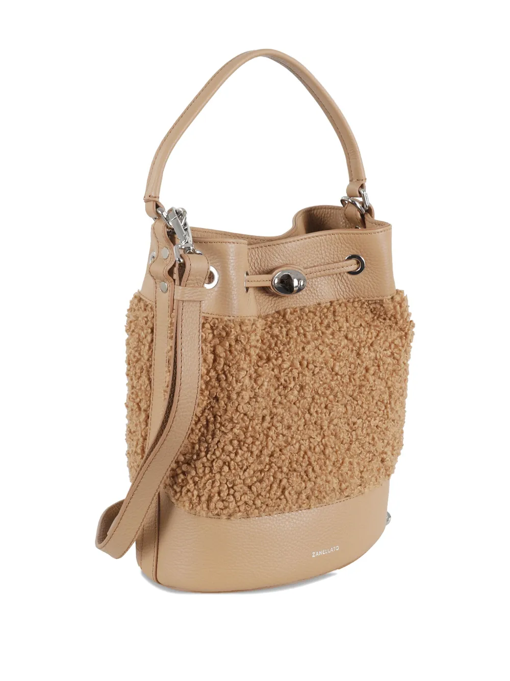 Zanellato Teddy Effect Shoulder Bag With Adjustable Strap In Brown