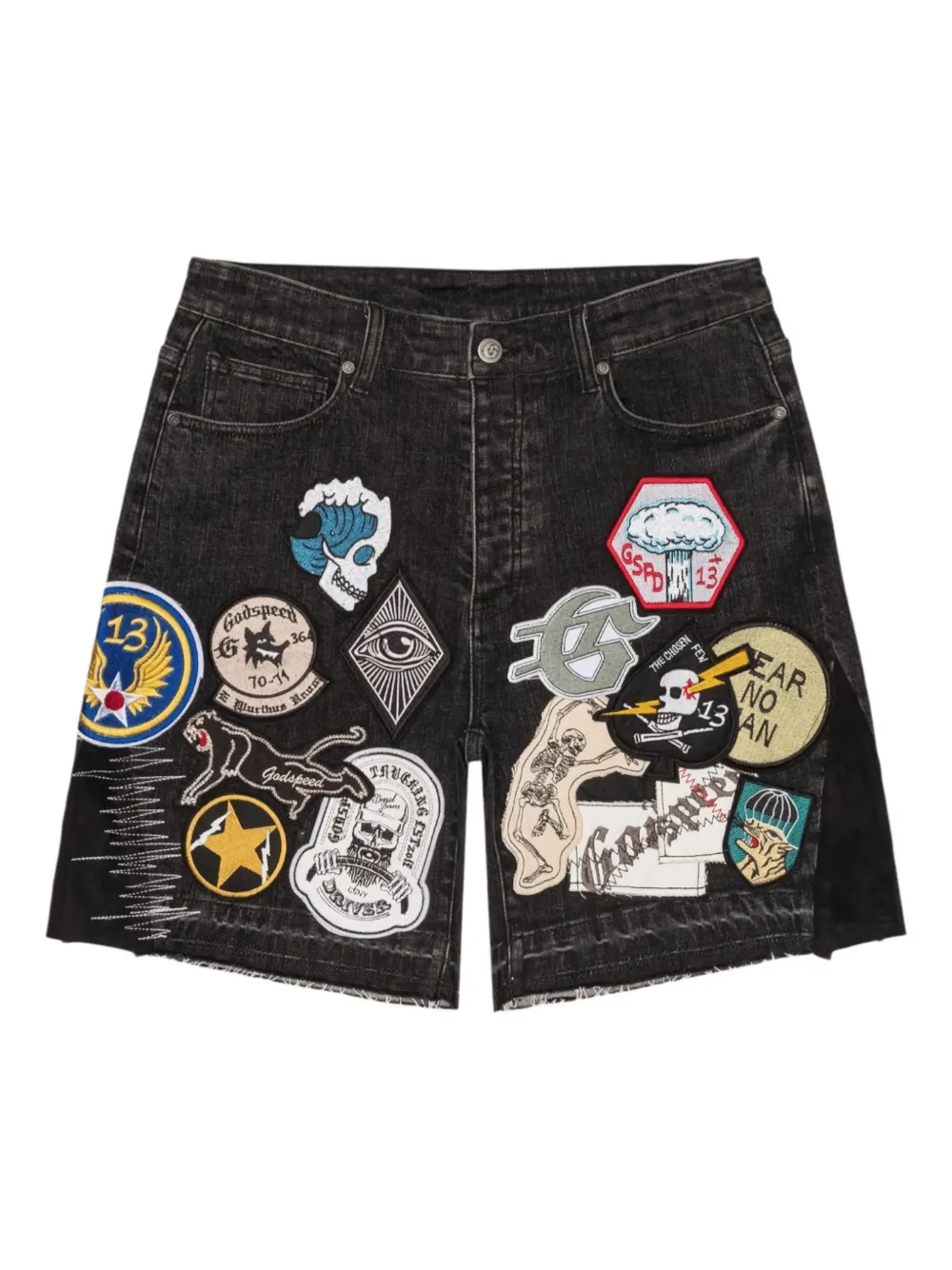 GODSPEED patchwork denim shorts - Schwarz