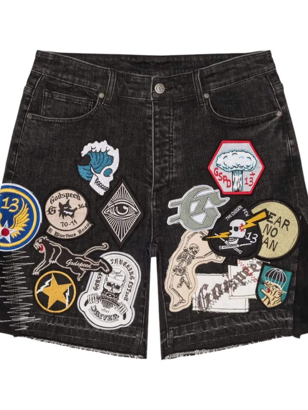 GODSPEED patchwork denim shorts - Zwart