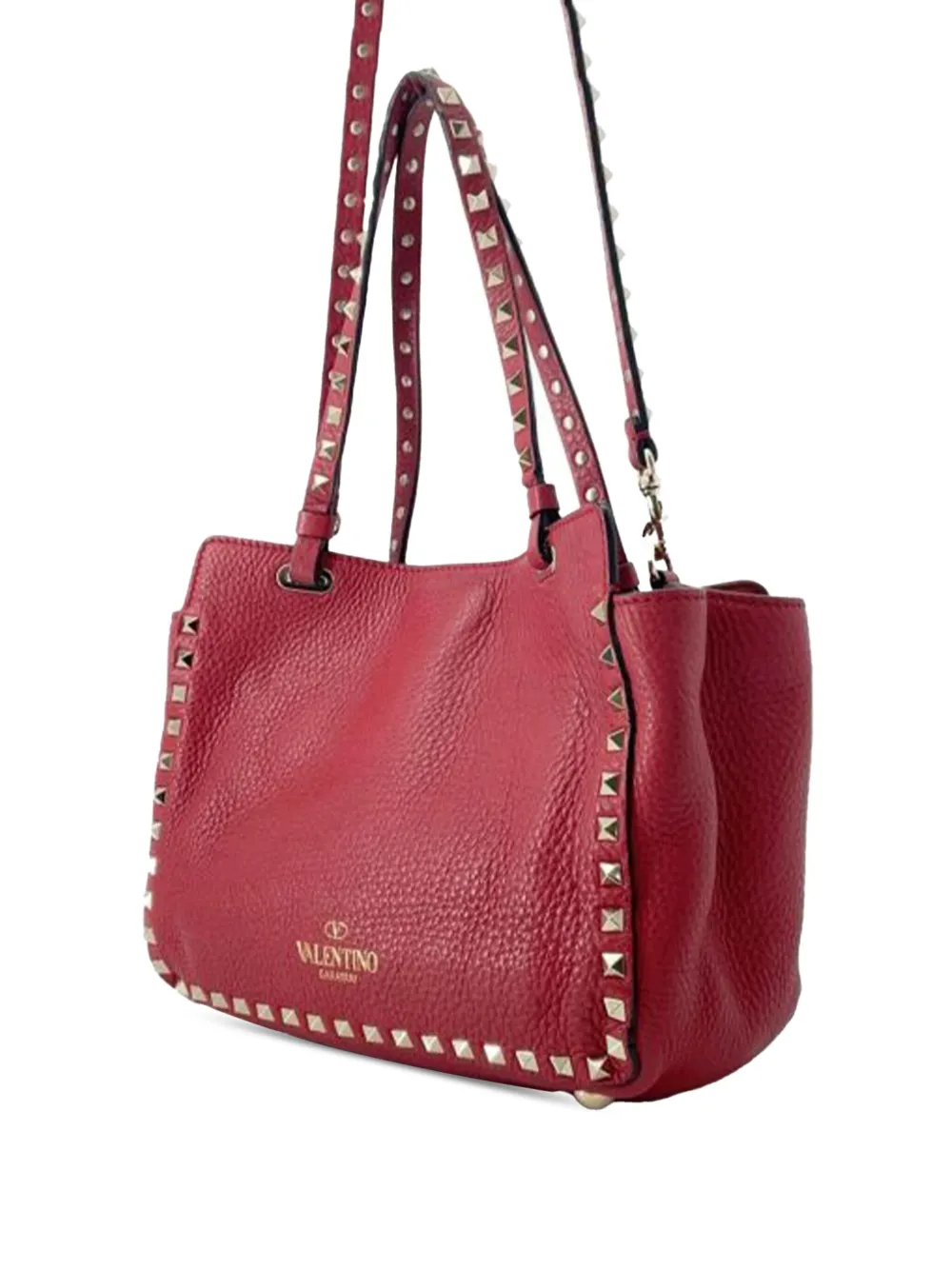 Pre-owned Valentino Garavani 2000-2017 Small Leather Rockstud Trapeze Satchel In Red