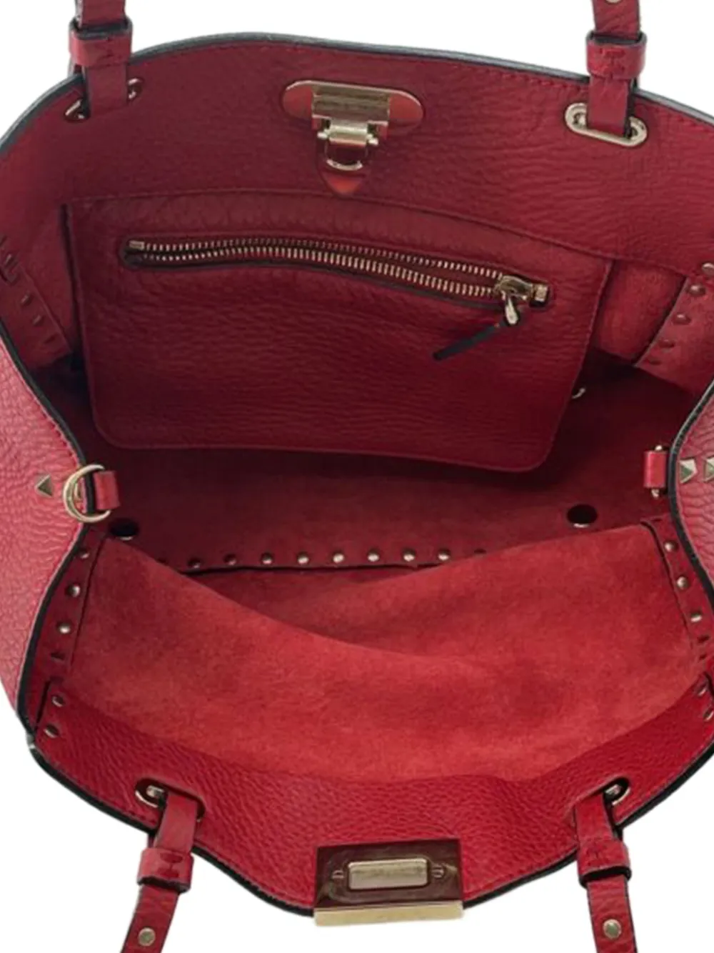 Pre-owned Valentino Garavani 2000-2017 Small Leather Rockstud Trapeze Satchel In Red