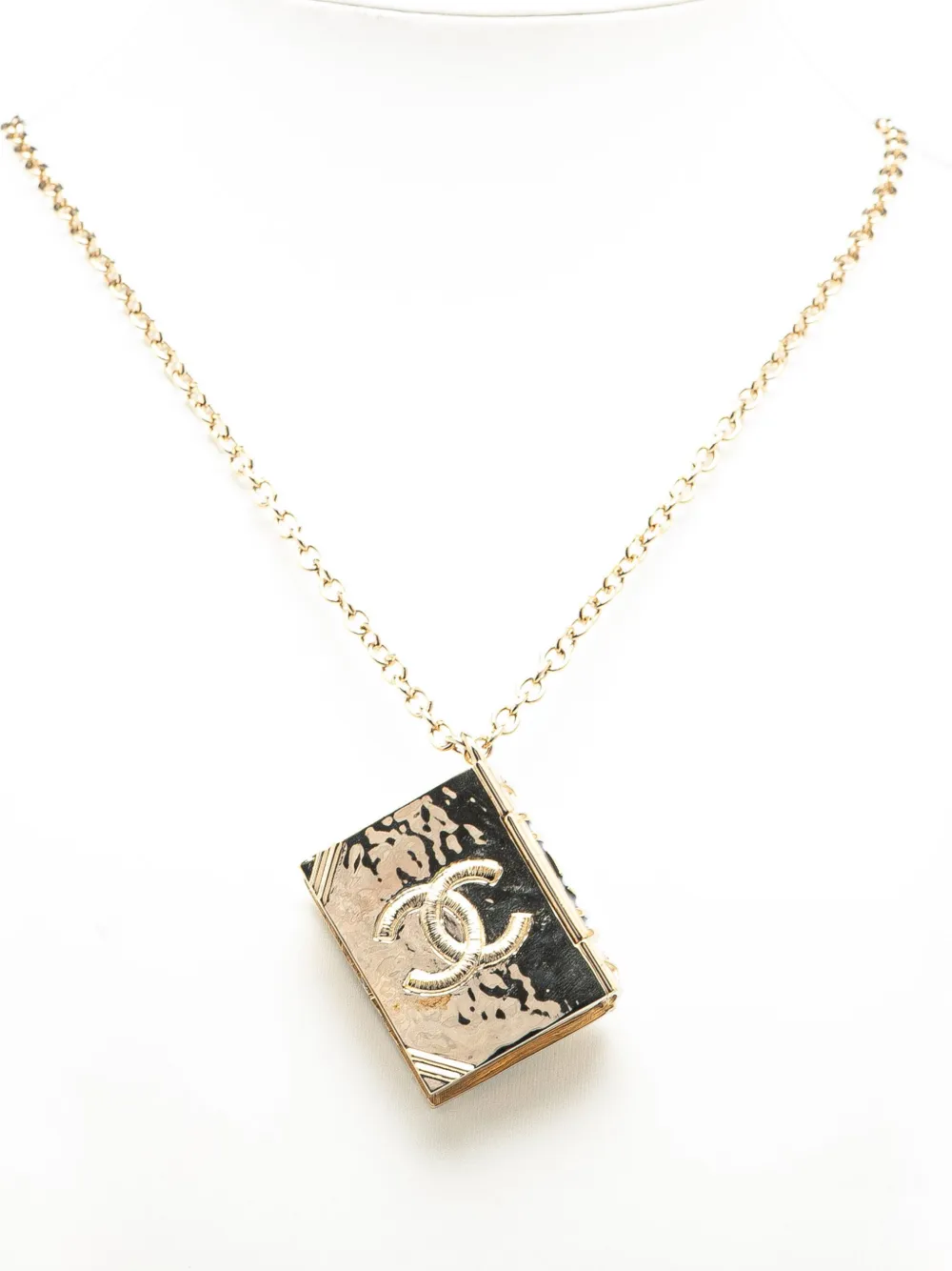 Pre-owned Chanel 2022 Gold Plated Enamel Cc Lion Book Locket Pendant Necklace Costume Necklace