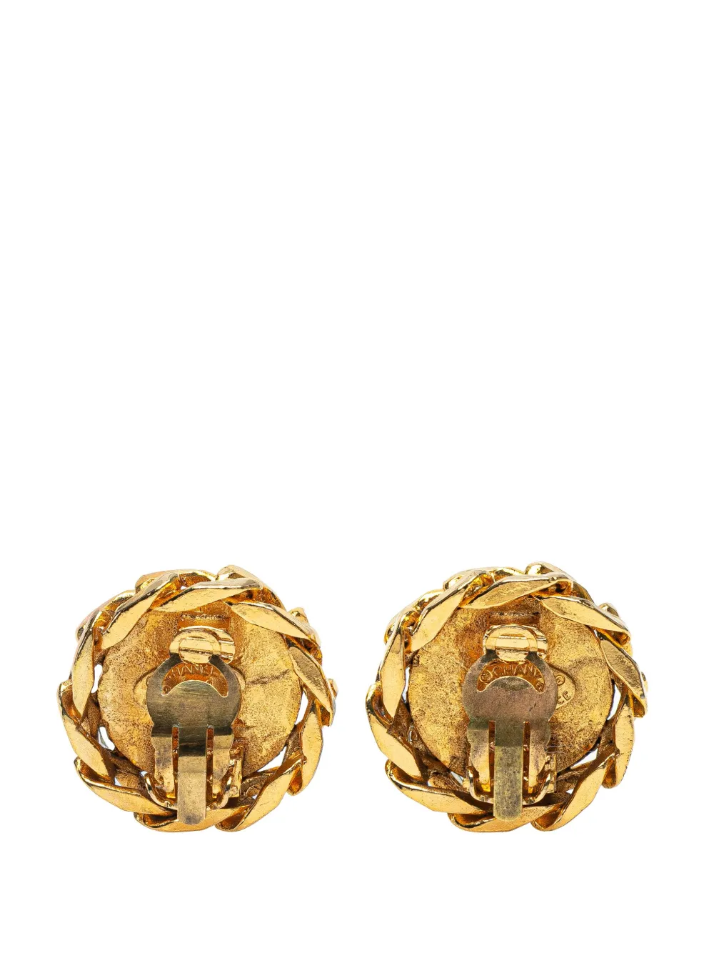 CHANEL Pre-Owned 1980-1990 Gold Plated CC Crystal Clip On Earrings costume earrings | Image 2