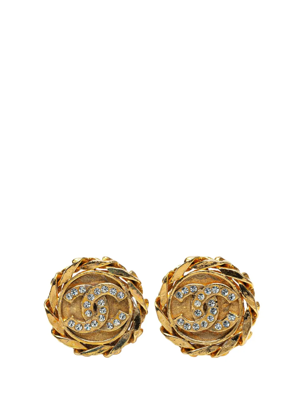 CHANEL Pre-Owned 1980-1990 Gold Plated CC Crystal Clip On Earrings costume earrings | Gold | Image 1