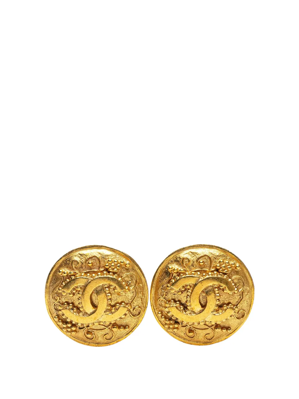 CHANEL Pre-Owned 1996 Gold Plated CC Grapevine Round Clip on Earrings costume earrings | Gold | Image 1