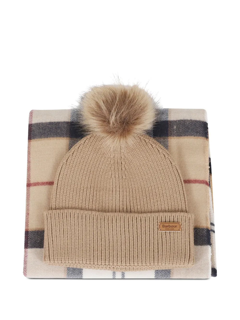 Barbour pompom-detail beanie-scarf set | Neutrals | Image 1
