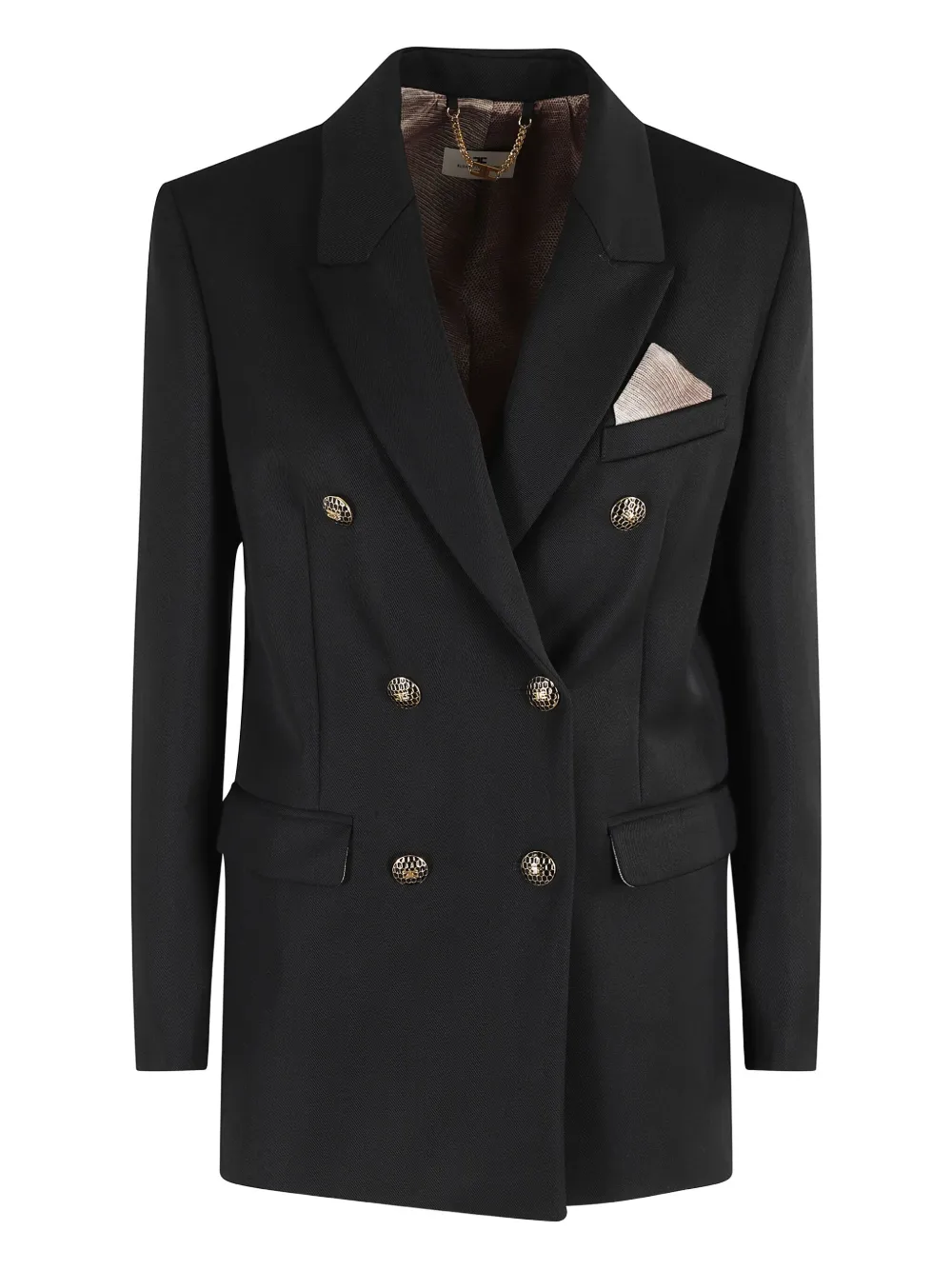 Elisabetta Franchi Black Double-breasted Jacket With Notched Revers In Wool Blend Woman In Black