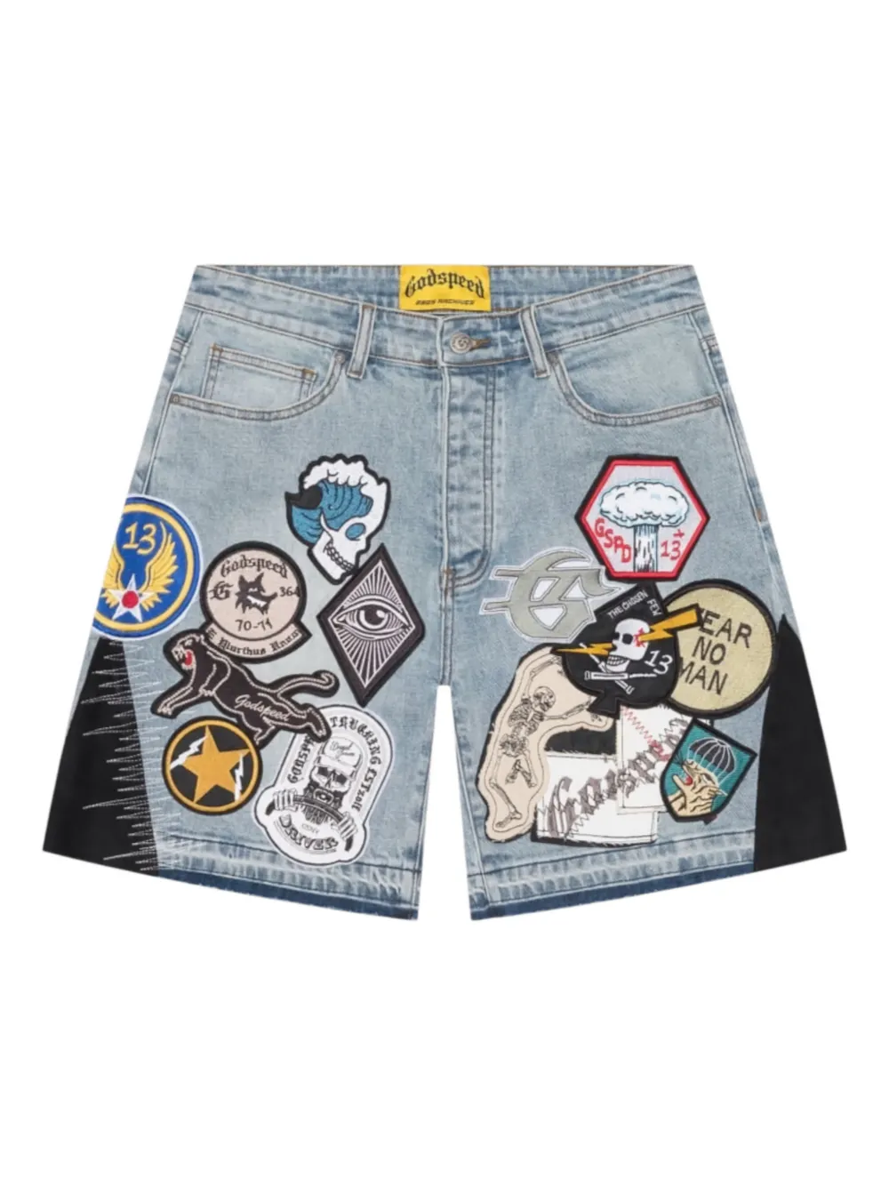 GODSPEED patchwork denim shorts - Blu