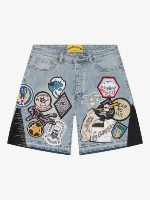 GODSPEED patchwork denim shorts
