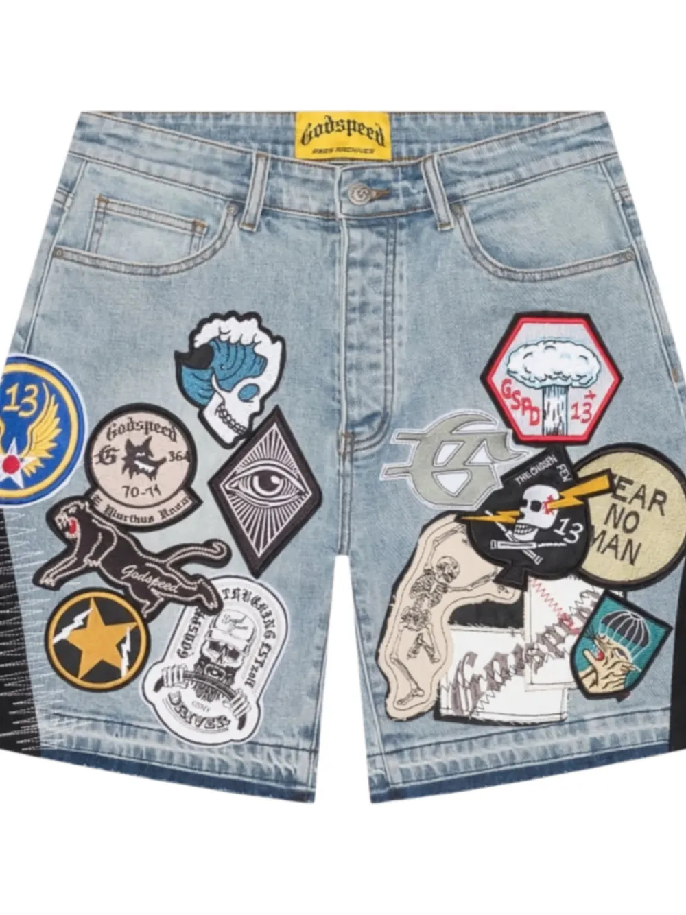 GODSPEED patchwork denim shorts - Blauw