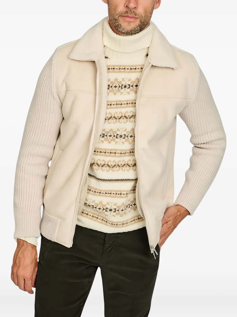 Gran Sasso knitted-sleeve zip-fastening jacket | Neutrals | Image 1