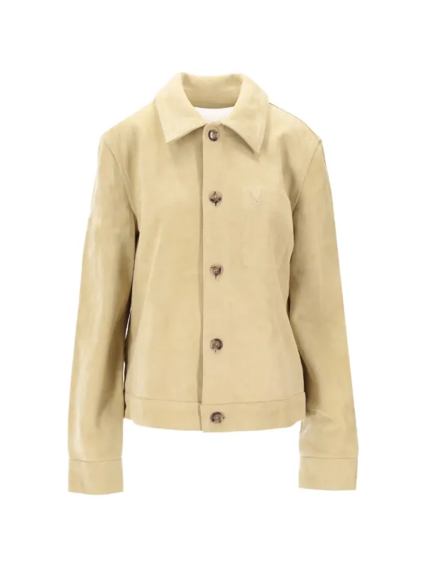 Ami Paris Buttoned Leather Jacket in Neutrals