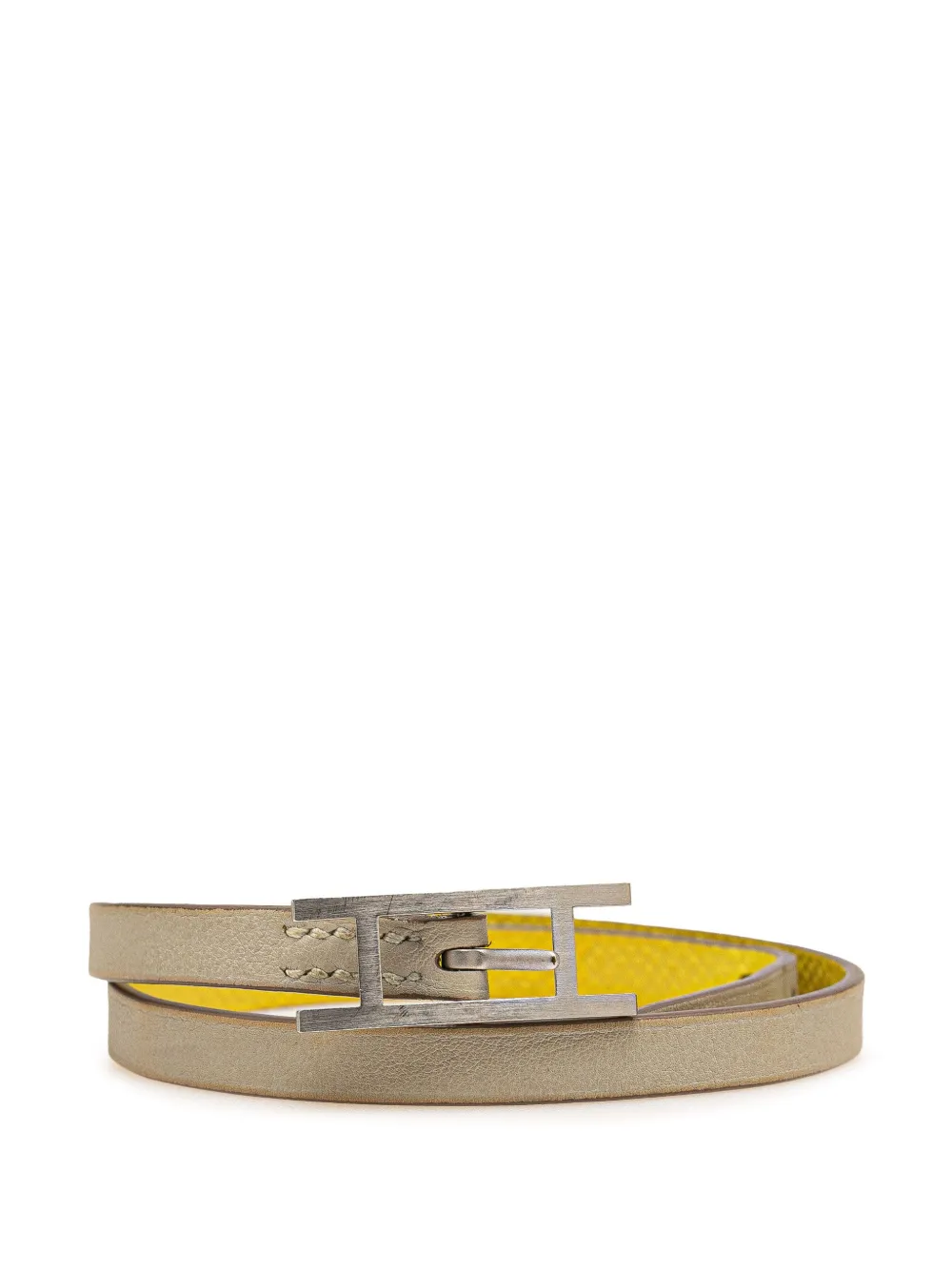 Pre-owned Hermes 2000-2025 Leather Behapi Double Tour Bracelet M Costume Bracelet In Gold