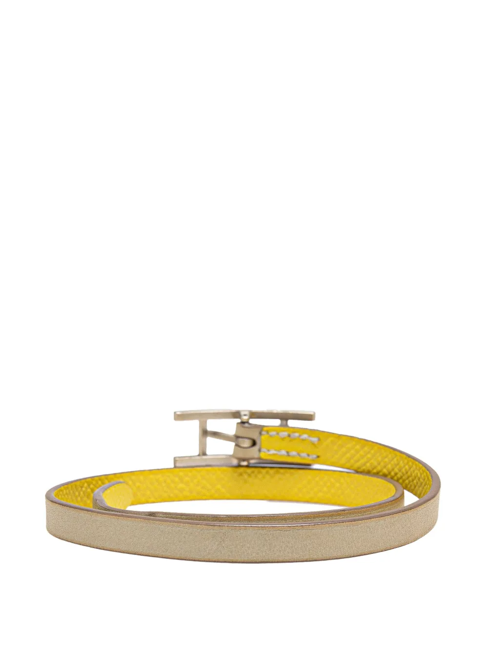 Pre-owned Hermes 2000-2025 Leather Behapi Double Tour Bracelet M Costume Bracelet In Gold