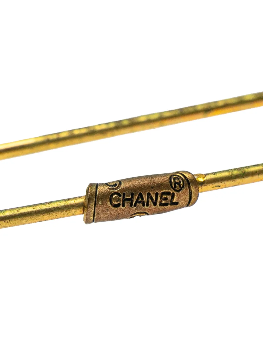 Pre-owned Chanel 1970-1980 Gold Plated Cc Safety Pin Brooch Costume Brooch