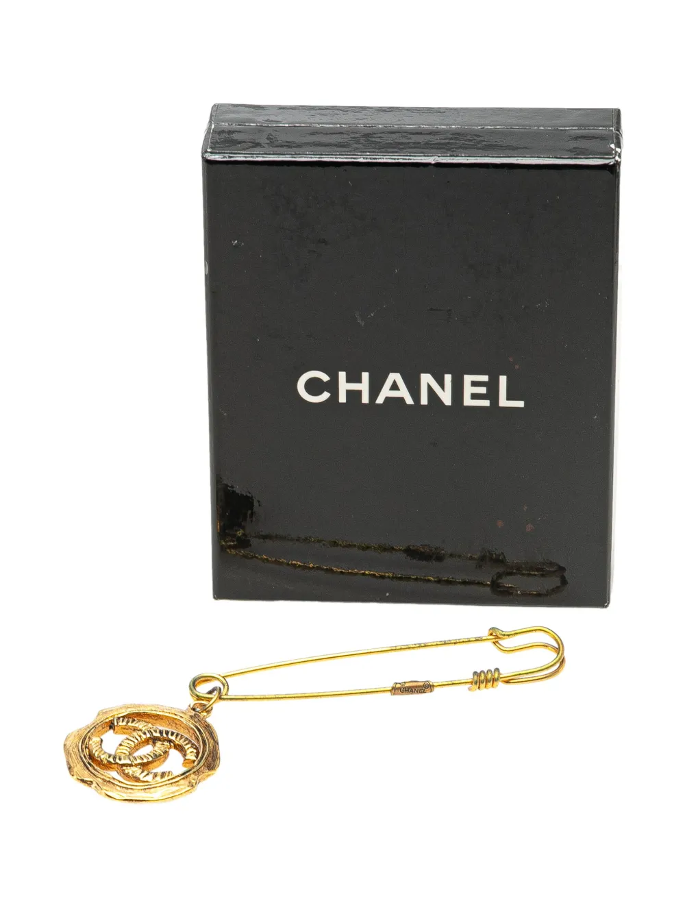 Pre-owned Chanel 1970-1980 Gold Plated Cc Safety Pin Brooch Costume Brooch