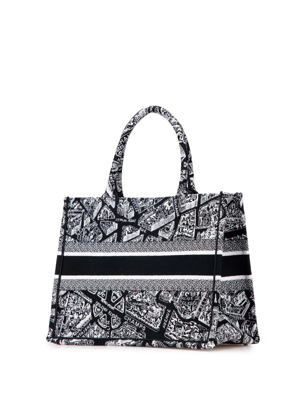 Pre-owned Dior 2023 Medium Canvas Embroidered Plan De Paris Book Tote Bag In Black