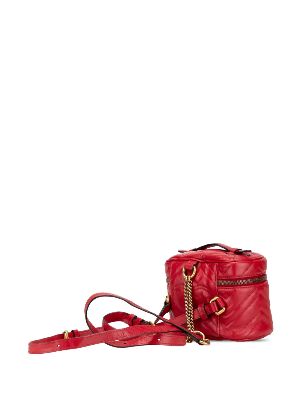 Pre-owned Gucci 2016-2025 Mini Gg Marmont Matelasse Leather Round Backpack In Red