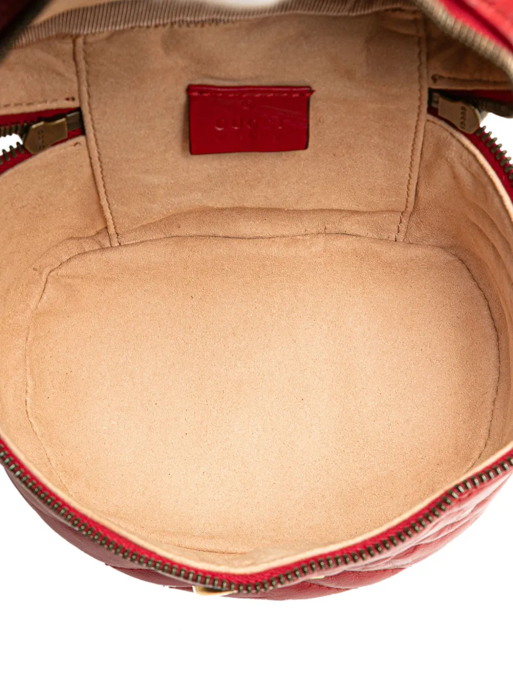 Pre-owned Gucci 2016-2025 Mini Gg Marmont Matelasse Leather Round Backpack In Red