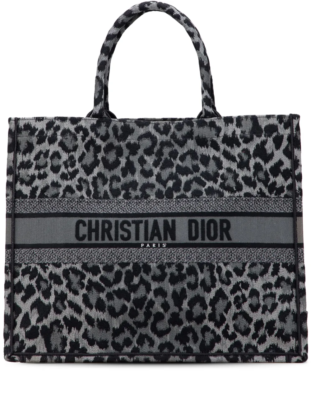 Christian Dior Pre-Owned 2021 ミッツァ ラージ エンブロイダリー キャンバス レオパード ブック トートバッグ Christian Dior Pre-Owned 2021 ミッツァ ラージ エンブロイダリー キャンバス レオパード ブック トートバッグ