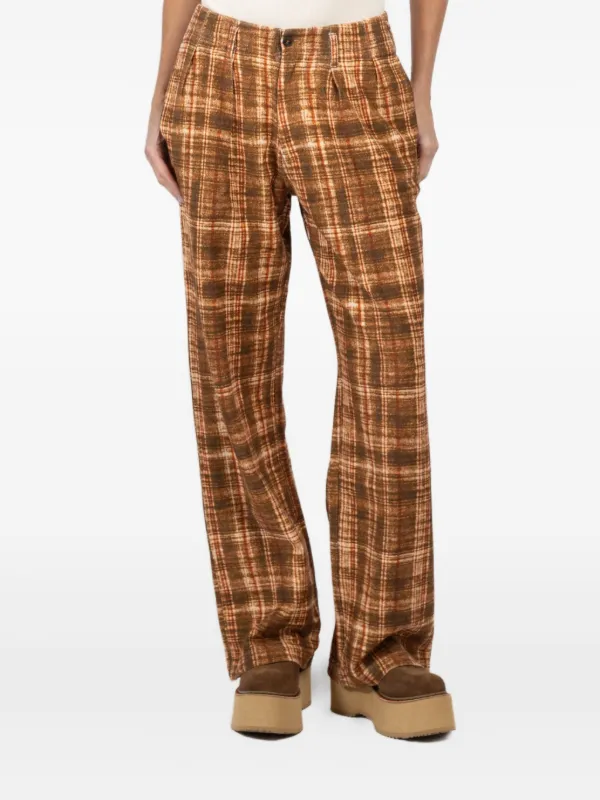 R13 Pleated Checked Pants in Brown
