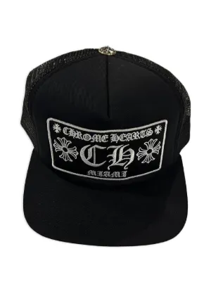 ■ Chrome Hearts TRUCKER CAP BLK Chrome Hearts Cemetary Cross Leather Stitched Trucker Hat Black - US