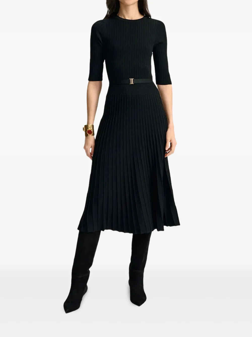 Veronica Beard Elthea gebreide midi-jurk met plooien - Zwart