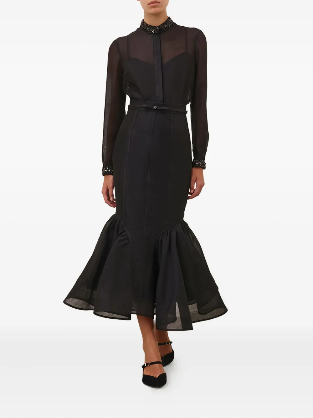 Zimmermann Hypnotic Panelled Pencil Midi Skirt In Black