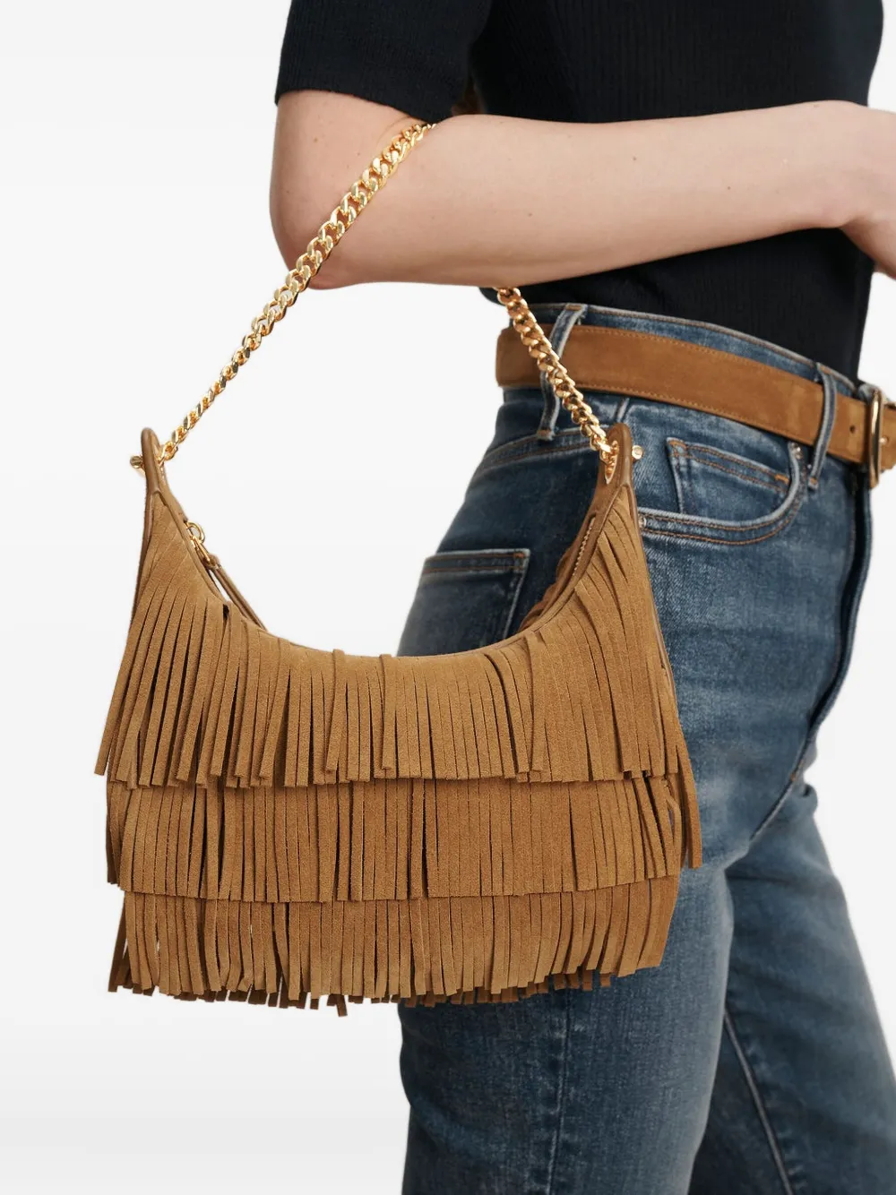 Veronica Beard Fortune fringed shoulder bag - Bruin