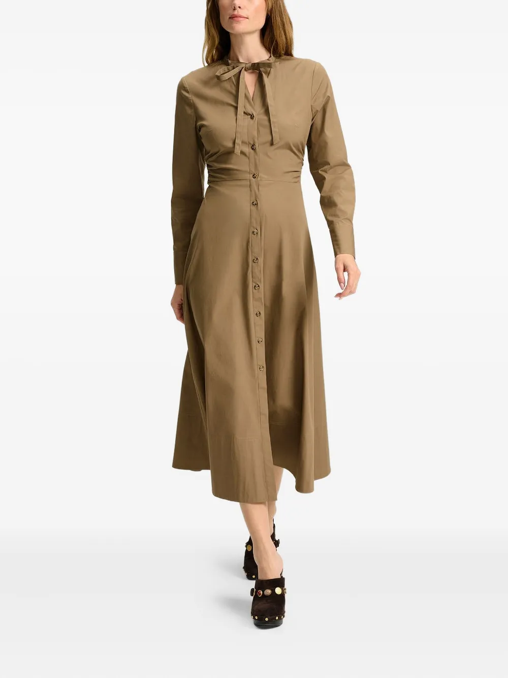 Veronica Beard Honora Buttoned Midi Dress In Brown