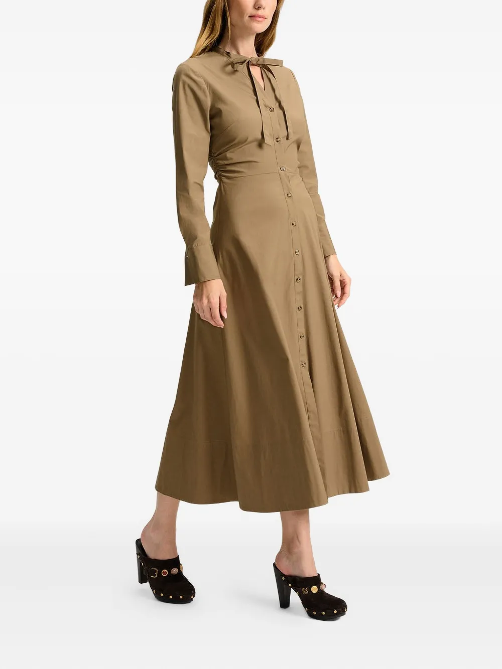 Veronica Beard Honora Buttoned Midi Dress In Brown