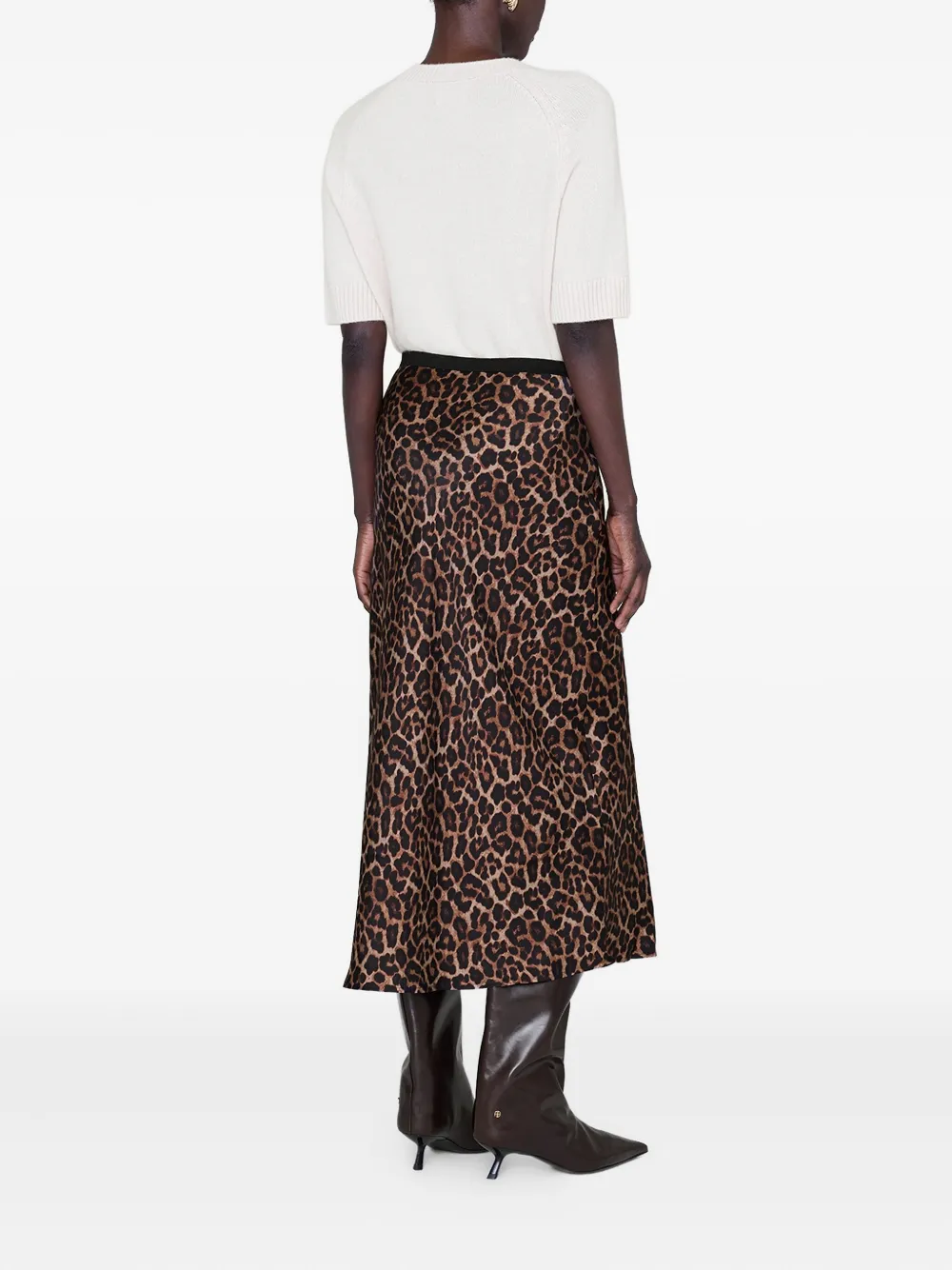 Anine Bing Animal-print Silk Skirt In Brown