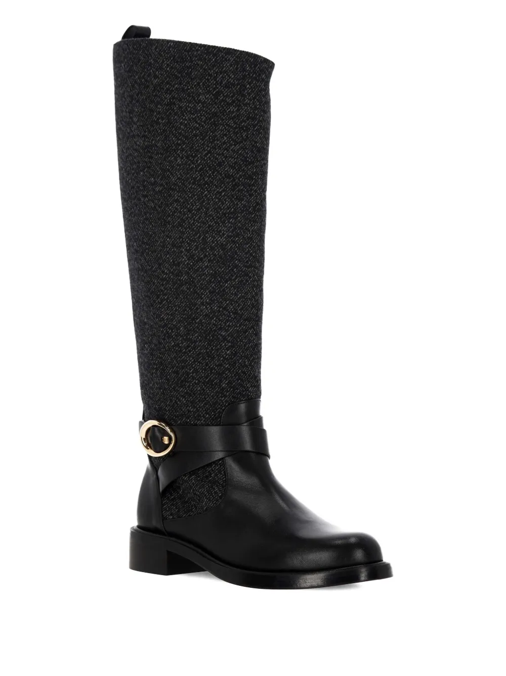 Stuart Weitzman Tweed laarzen met gespdetail Zwart