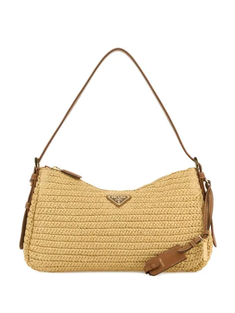 Prada large Aimée raffia leather shoulder bag