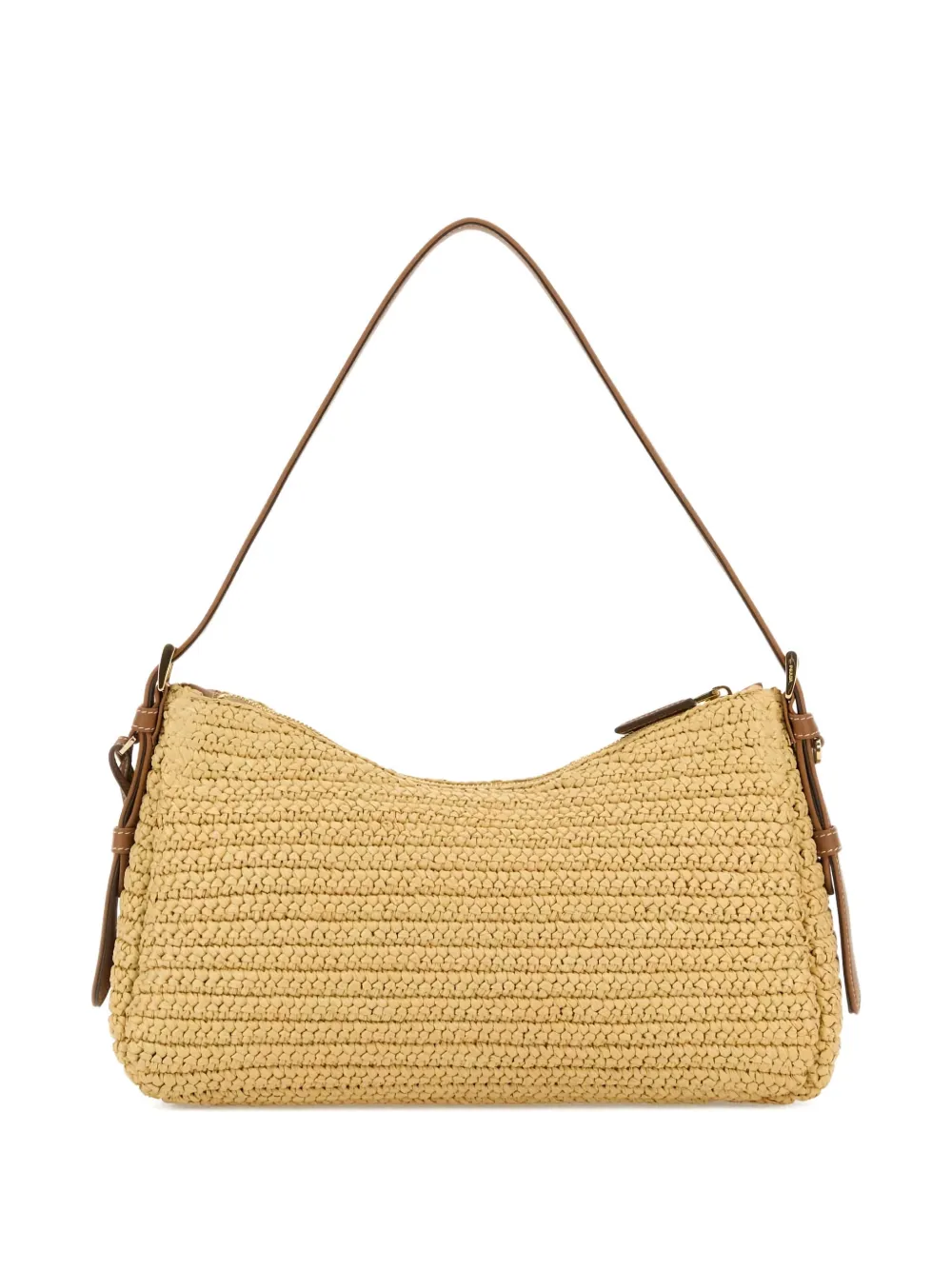 Prada Aimée grote raffia leren schoudertas - Beige