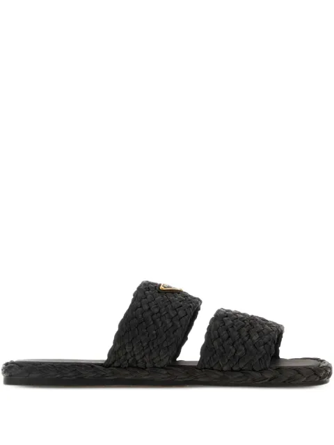 Prada raffia woven slippers