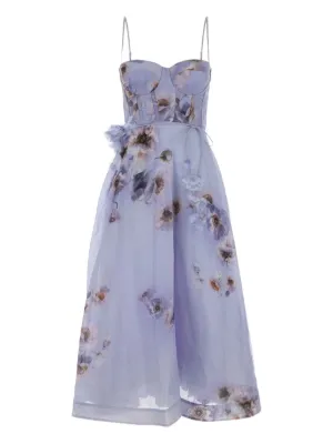 ZIMMERMANN Pleated Tiered Midi Dress | Blue | FARFETCH