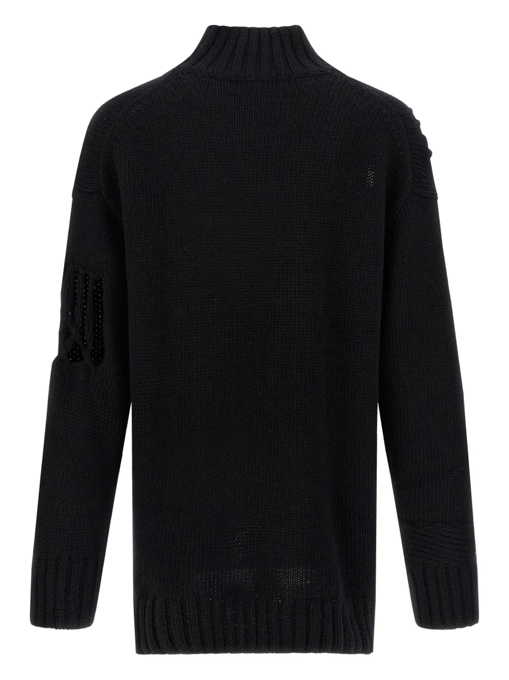 Yohji Yamamoto Trui met hoge hals en macramé vlakken - Zwart