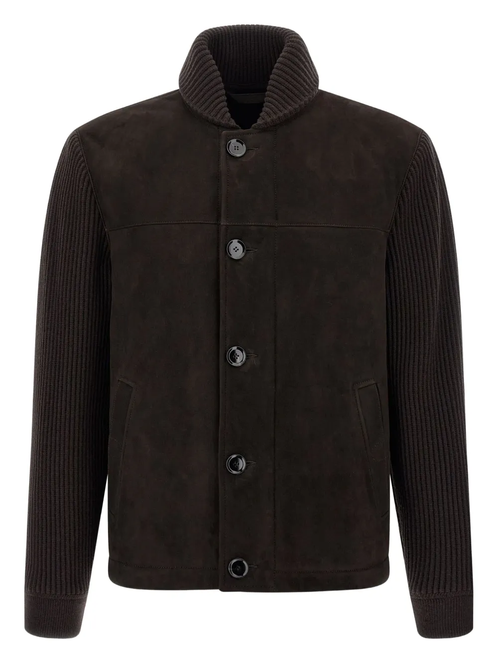 Brioni ribbed-sleeve suede bomber jacket | Brown | Image 1