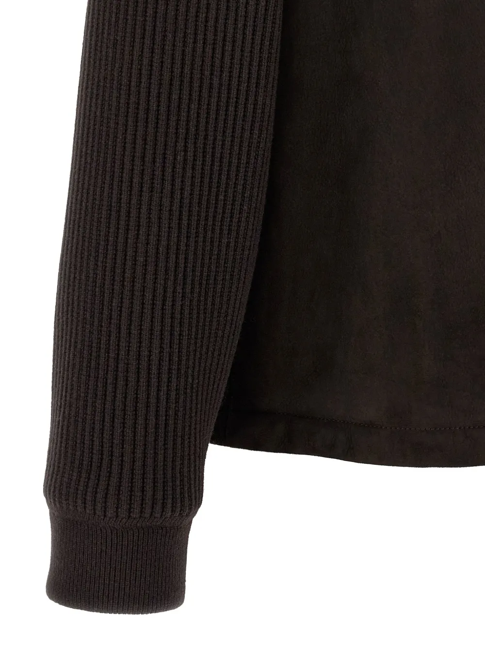 Brioni Ribbed-sleeve Suede Bomber Jacket In Brown