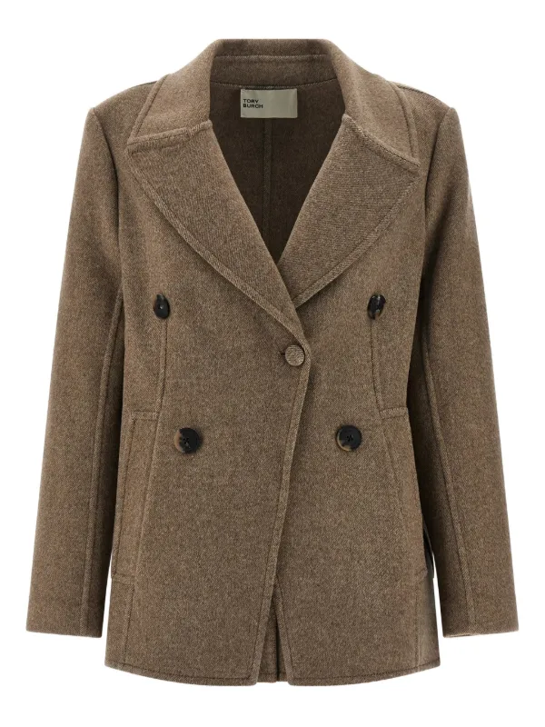 Tory Burch Double-breasted Lapel-collar Jacket in Neutrals