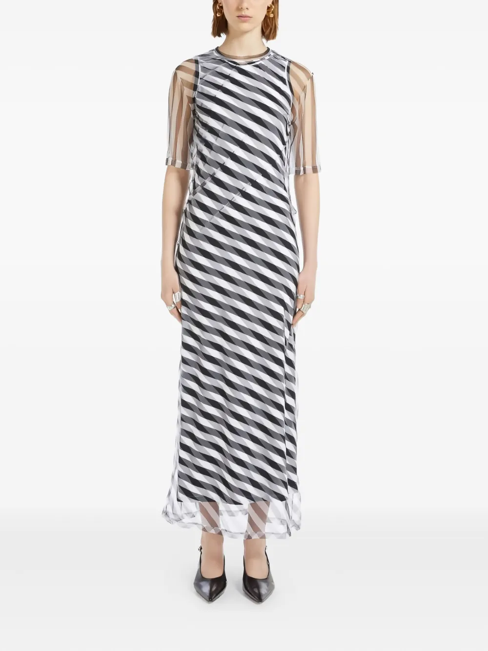 Max Mara Diagonal-stripe Mesh Dress In Animal Print