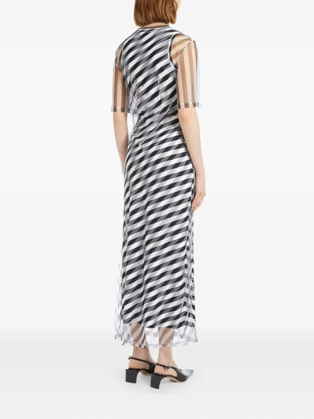 Max Mara Diagonal-stripe Mesh Dress In Animal Print